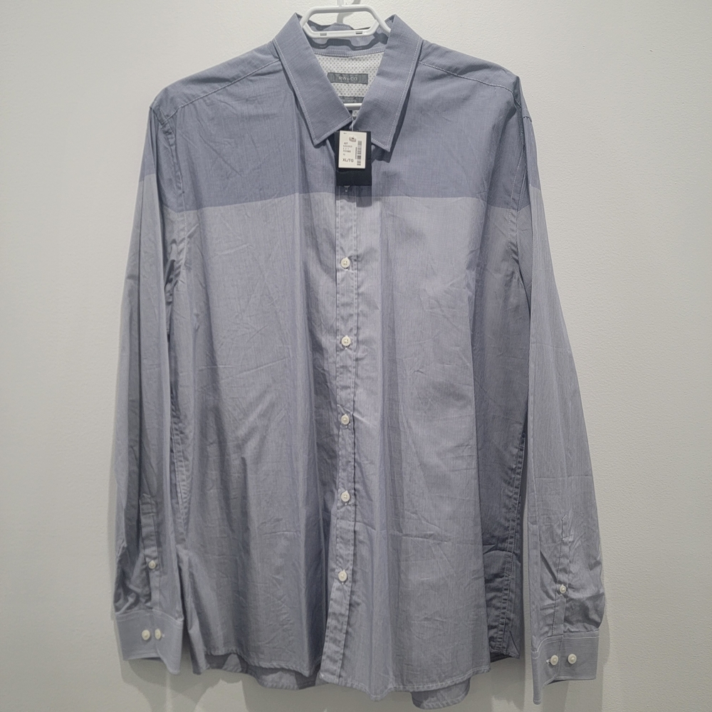 🆕️RW&CO. Men's Blue Striped Button-Down Shirt Sz XL